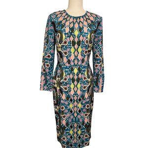 PETER PILOTTO Graphic Print Midi Cube Sheath Long Sleeve Dress 10